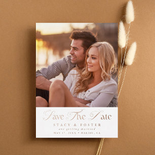 Einfache elegante Hochzeitsfoto-Save-the-Date  Folieneinladung