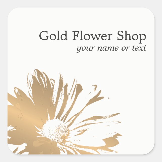 Einfache Elegante Imitate Gold Blume Florist Quadratischer Aufkleber (Vorderseite)