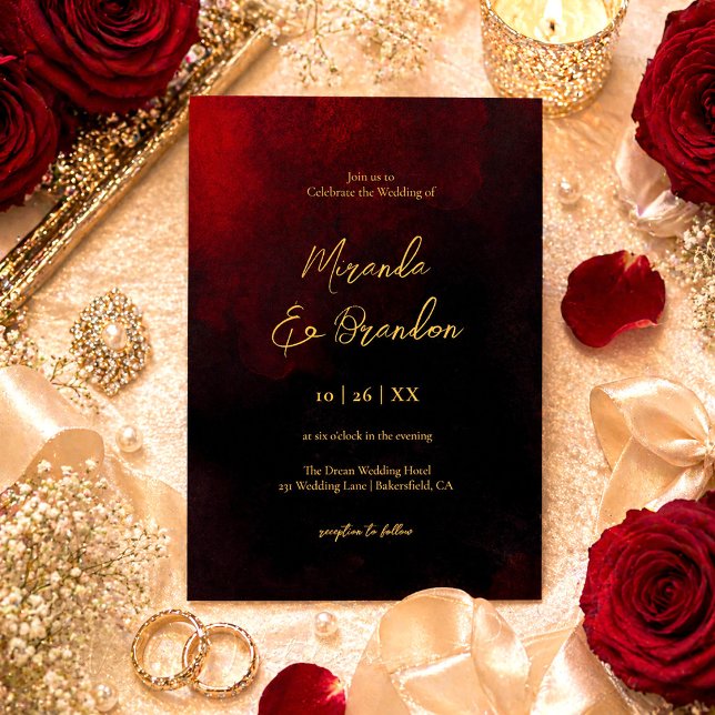 Einfache Elegante Imitats Gold Script Red Black We Einladung (Von Creator hochgeladen)