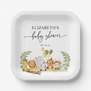 Einfache Elegante Jungle Animals Babydusche Pappteller