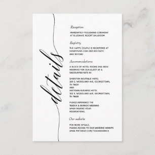 Einfache elegante Kalligrafie-Details Beilagekarte Begleitkarte