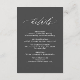 Einfache Elegante Kalligrafie Gray Wedding Details Begleitkarte