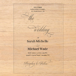Einfache elegante Kalligrafie-Schrift Hochzeit Acryleinladungen