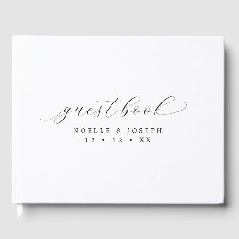 Einfache elegante Kalligrafie Schwarz & Weiß Hochz Gästebuch