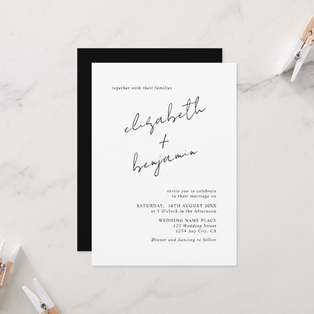 Einfache Elegante Kalligrafie-Skripte Hochzeit Einladung (Vorderseite/Rückseite Beispiel)