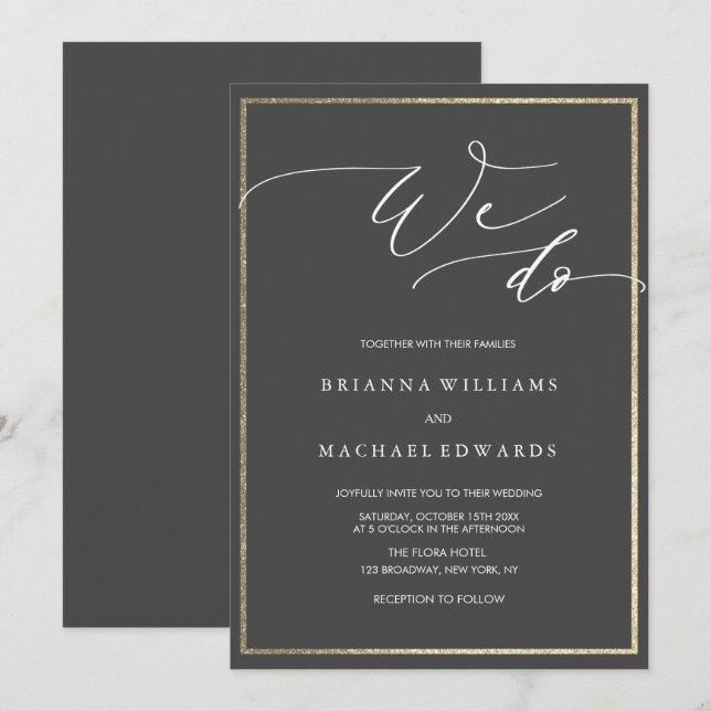 Einfache elegante Kalligraphie, die wir Hochzeit m Einladung (Vorne/Hinten)