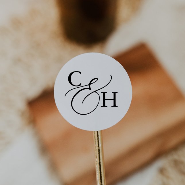 Einfache Elegante Kalligraphie Monogram Wedding Runder Aufkleber (Von Creator hochgeladen)