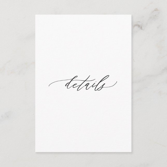 Einfache elegante kalligraphische Hochzeitdetails Begleitkarte (Vorderseite)