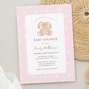 Einfache elegante Kaninchendusche Pink Girl Baby D Einladung