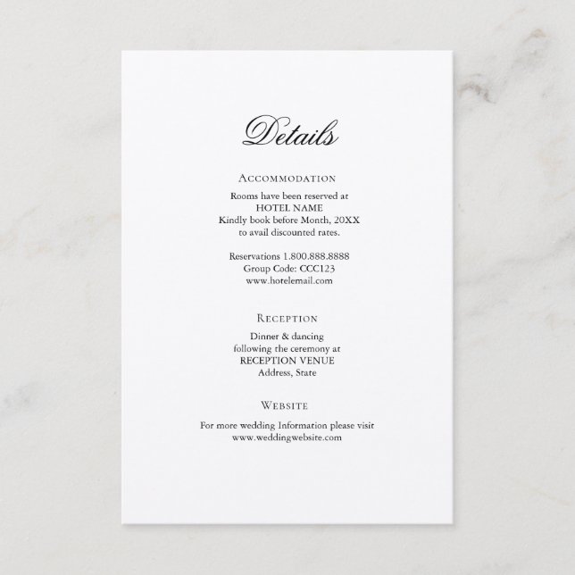 Einfache elegante Karte mit Details zur Hochzeit (Vorderseite)