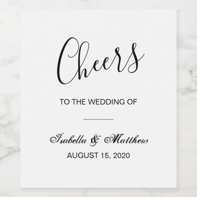 Einfache elegante klassische Schwarz-Weiß-Hochzeit Weinetikett (Einzelnes Label)