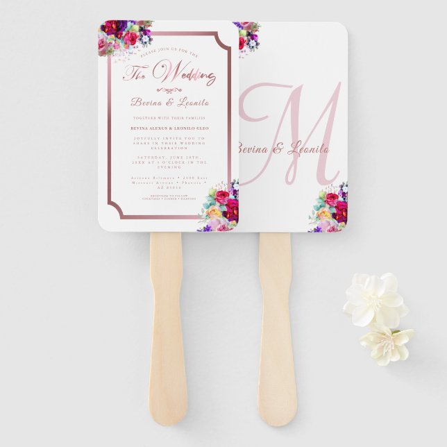 Einfache Elegante Korallenflora | Moderne Hochzeit Fächer (Vorne und Hinten)