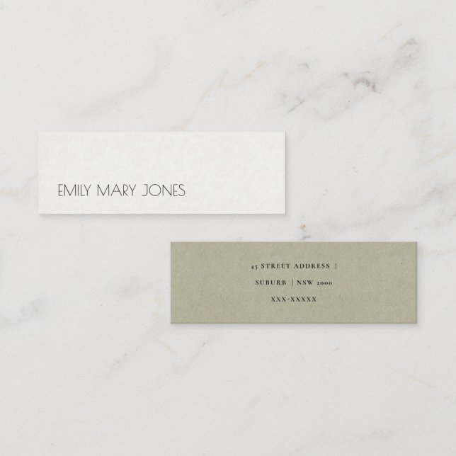 EINFACHE ELEGANTE KRAFT GRAY TYPOGRAPHIE-ADRESSE MINI VISITENKARTE (Vorne/Hinten)