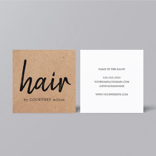 Einfache elegante Kraft-Schwarze Haare-Stylist Quadratische Visitenkarte (Von Creator hochgeladen)
