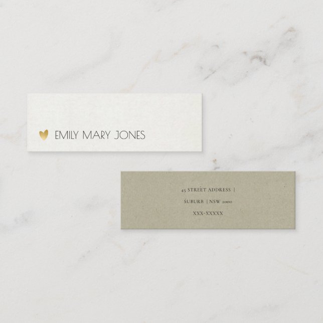 EINFACHE ELEGANTE KRAFT WHITE TYPOGRAPHIE-ADRESSE MINI VISITENKARTE (Vorne/Hinten)