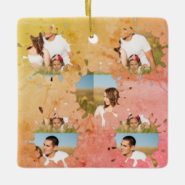 Einfache, elegante, kundenspezifische Foto-Collage Keramikornament (Vorderseite)