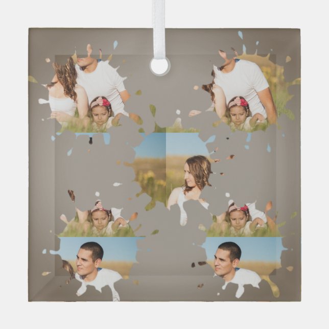 Einfache, elegante, kundenspezifische Foto-Collage Ornament Aus Glas (Vorderseite)