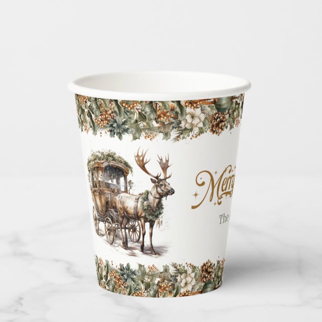 Einfache elegante Kutsche Rentier erdneutral Pappbecher (Vorderseite)