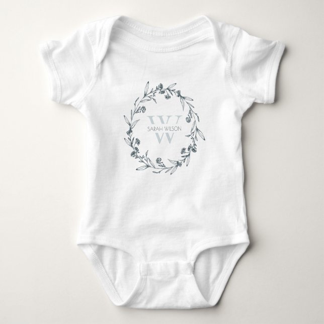 Einfache Elegante Laurel Wreath Monogram Baby Strampler (Vorderseite)