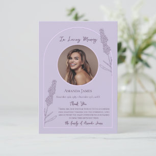 Einfache Elegante Lavender Blooms Gedenkfeier Dankeskarte