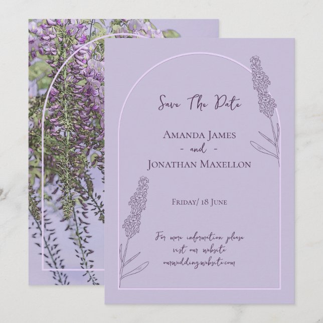 Einfache Elegante Lavender Blooms Save the Date Einladung (Vorne/Hinten)