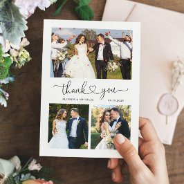 Einfache Elegante Liebe Herzblatt 4 Foto Hochzeit Dankeskarte