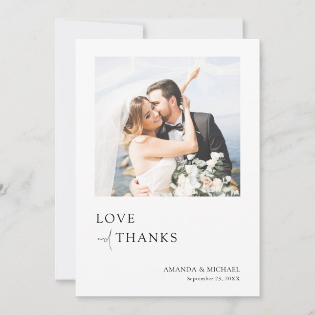 Einfache Elegante Liebe und Dank Foto Hochzeit Dankeskarte (Vorderseite)