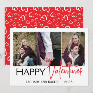 Einfache elegante Liebes Valentinstag Paar 3 Foto Feiertagskarte