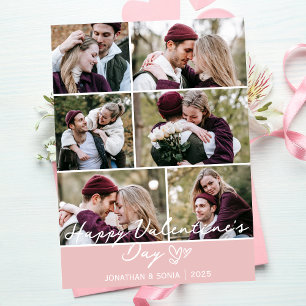Einfache elegante Liebes Valentinstag Paar 6 Foto Feiertagskarte