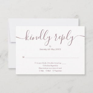 Einfache elegante lila Schrift Mahlzeit Wahl RSVP Karte