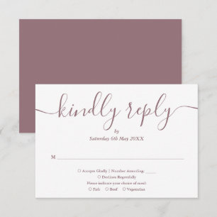 Einfache elegante lila Schrift Mahlzeit Wahl RSVP Karte