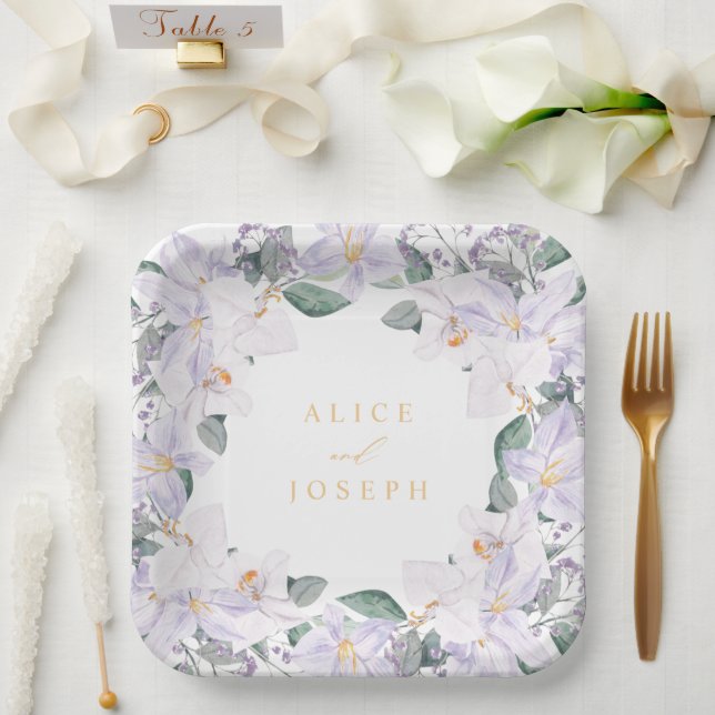Einfache Elegante Lilac Wasserfarben Hochzeit der  Pappteller (Hochzeit)