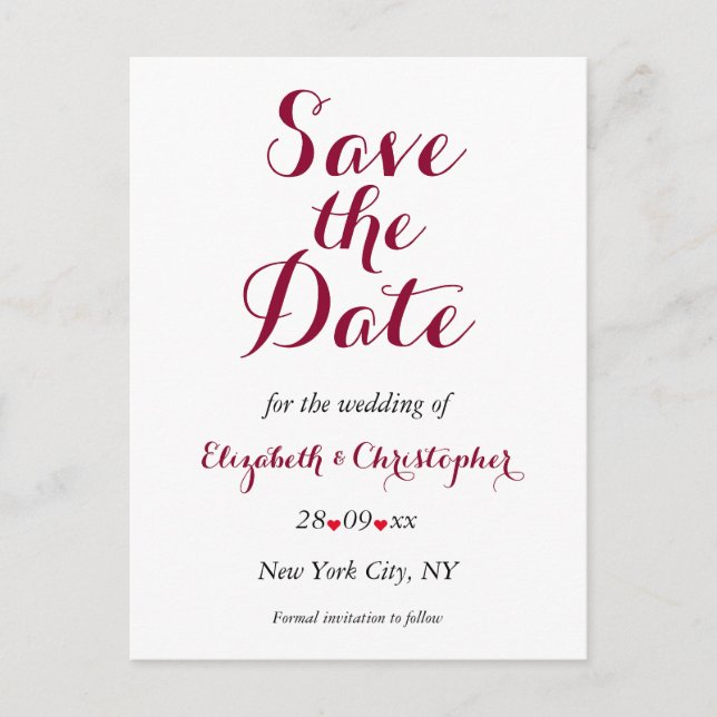 Einfache elegante Marsala White Wedding Save the D Postkarte (Vorderseite)
