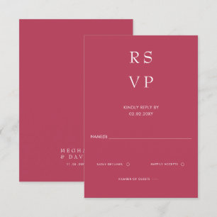 Einfache Elegante Minimal Modern Magenta Hochzeit RSVP Karte