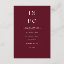 Einfache Elegante Minimal Moderne Burgundy Hochzei Begleitkarte