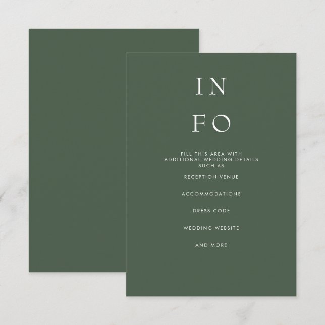 Einfache Elegante Minimal Moderne Grüne Hochzeit Begleitkarte (Vorne/Hinten)
