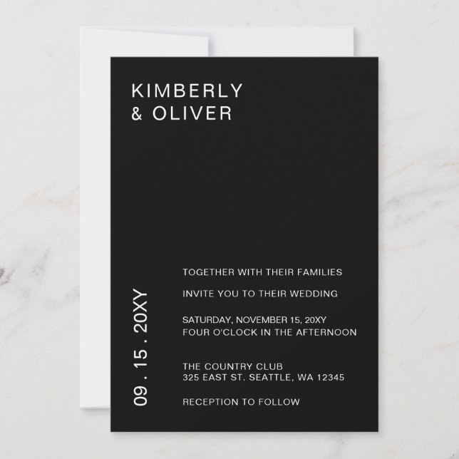 Einfache Elegante Minimal Moderne Schwarze Hochzei Einladung (Vorderseite)
