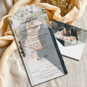 Einfache elegante minimale Overlay-RSVP-Foto-Hochz All In One Einladung