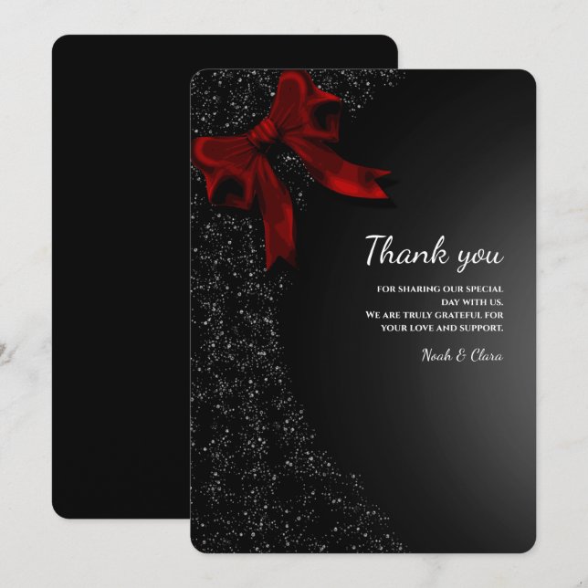 Einfache Elegante Minimalistisch Red Bow Dankeschö Dankeskarte (Vorne/Hinten)