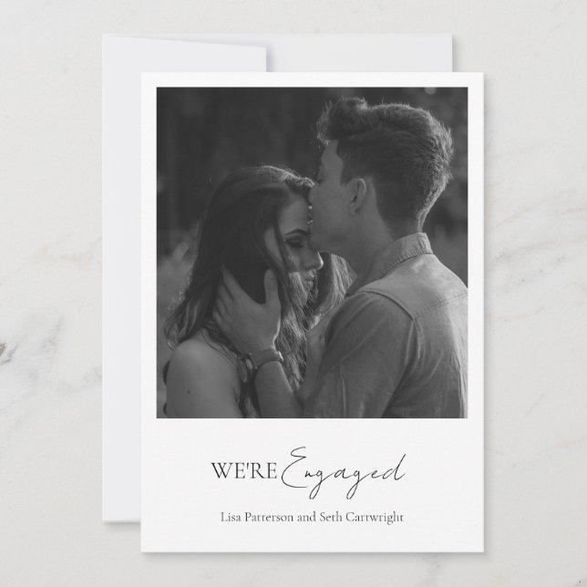 Einfache, elegante Minimalistische Foto-Engagement Einladung (Vorderseite)