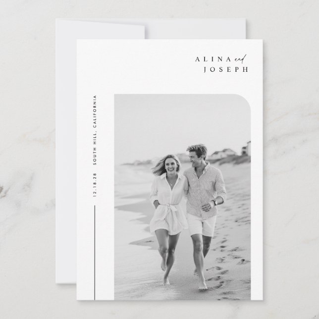 Einfache, elegante Minimalistische Foto Hochzeit Einladung (Vorderseite)