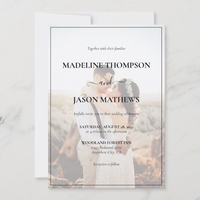 Einfache, elegante Minimalistische Foto Hochzeit Einladung (Vorderseite)