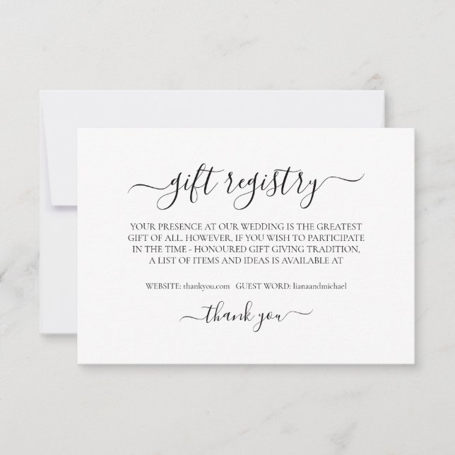 Einfache elegante Minimalistische Geschenkregister Mitteilungskarte (Vorderseite)