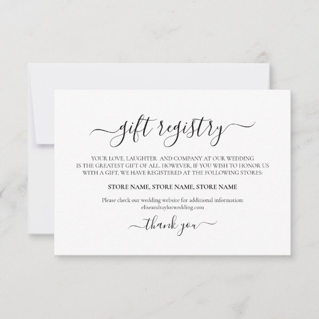 Einfache elegante Minimalistische Geschenkregister Mitteilungskarte (Vorderseite)