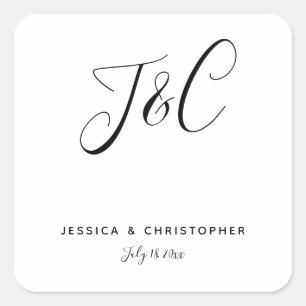 Einfache elegante minimalistische Monogramm-Initia Quadratischer Aufkleber