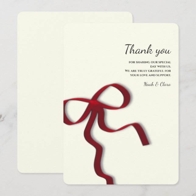 Einfache Elegante Minimalistische Red Bow Dankeskarte (Vorne/Hinten)