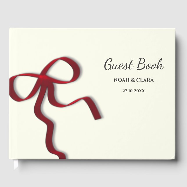 Einfache Elegante Minimalistische Red Bow Gästebuch (Vorderseite)