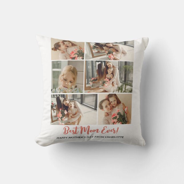 Einfache Elegante Modern Mothers Day Foto Collage Kissen (Vorderseite)