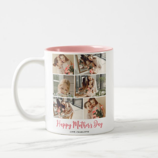 Einfache Elegante Modern Mothers Day Foto Collage Zweifarbige Tasse (Links)