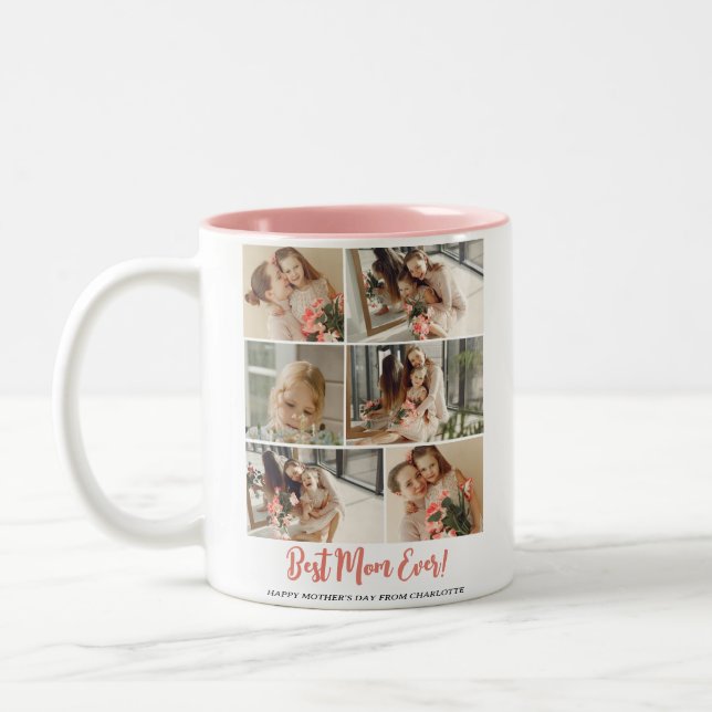 Einfache Elegante Modern Mothers Day Foto Collage Zweifarbige Tasse (Links)